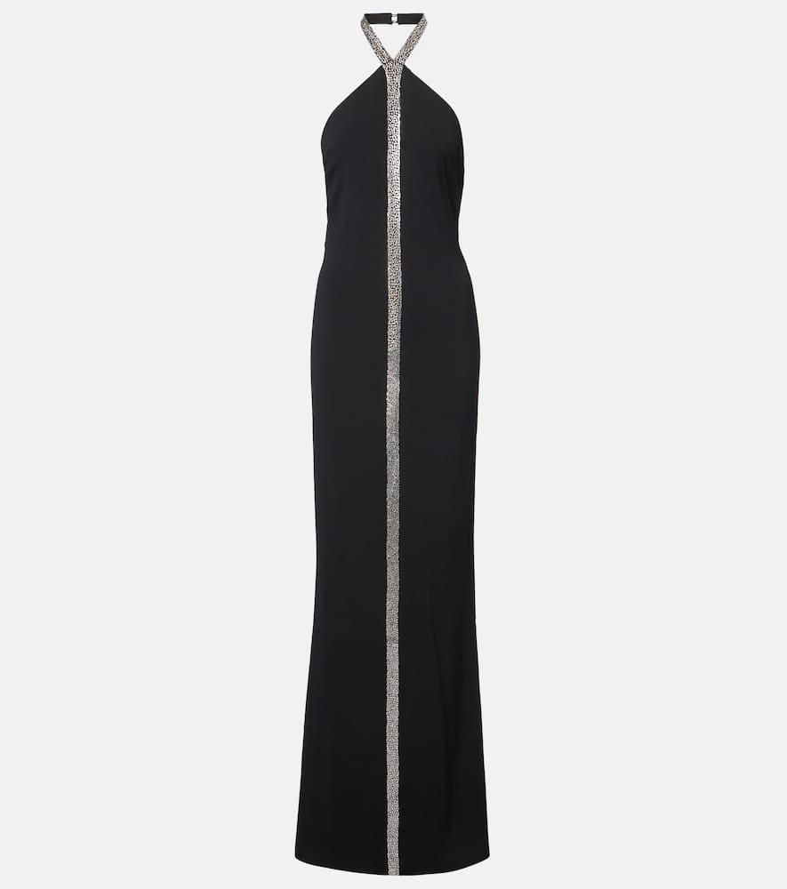 Taller Marmo Acropoli Swarovski Crystal-embellished Crepe Halterneck Gown In Blue