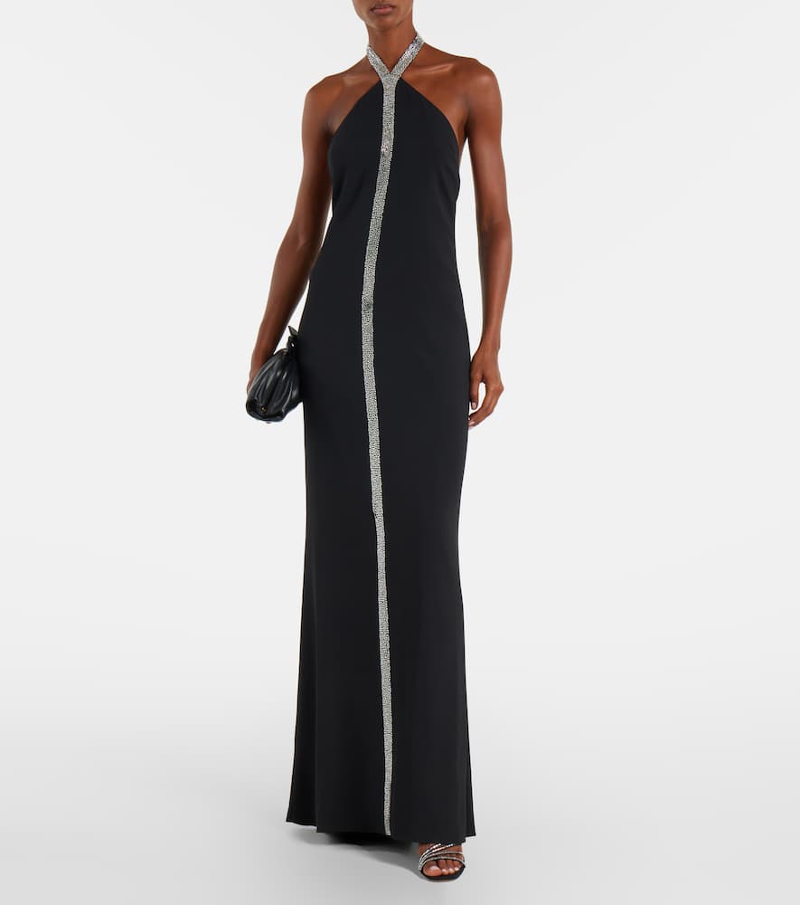Taller Marmo Acropoli Swarovski Crystal-embellished Crepe Halterneck Gown In Blue