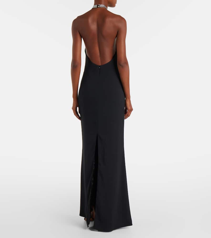 Taller Marmo Acropoli Swarovski Crystal-embellished Crepe Halterneck Gown In Blue