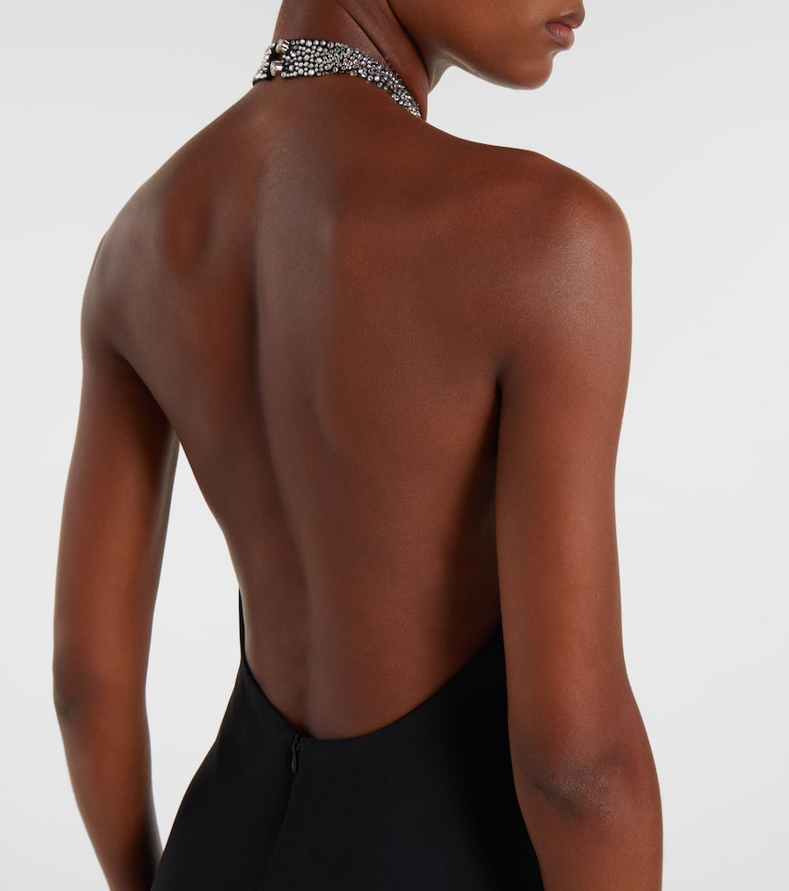 Taller Marmo Acropoli Swarovski Crystal-embellished Crepe Halterneck Gown In Blue