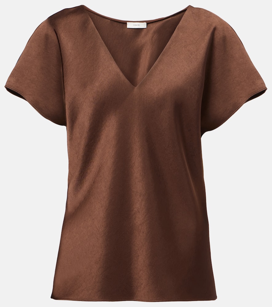 Vince Satin Blouse In Brown