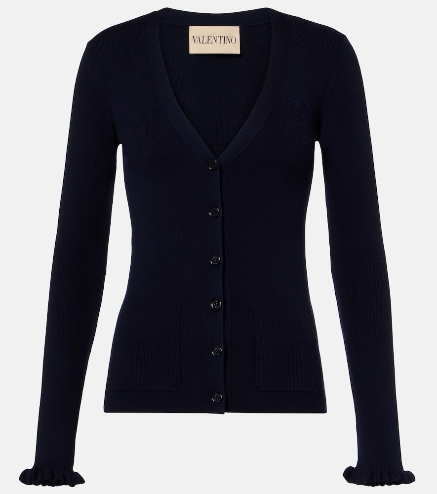 Valentino Women's Blue Ruffled Virgin Wool Cardigan UK Size 10 - Mytheresa