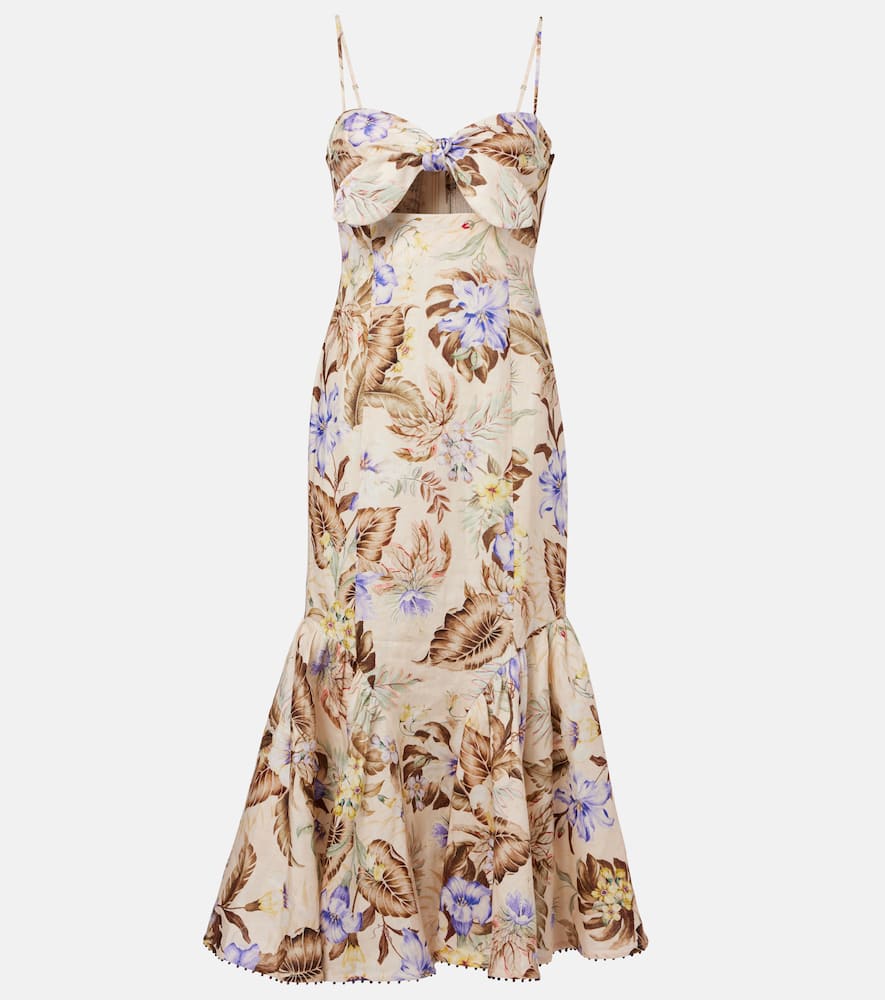 【Zimmermann】Coco bow-detail floral linen midi dress ZIMMERMANN Coco bow-embellished cutout floral-print linen