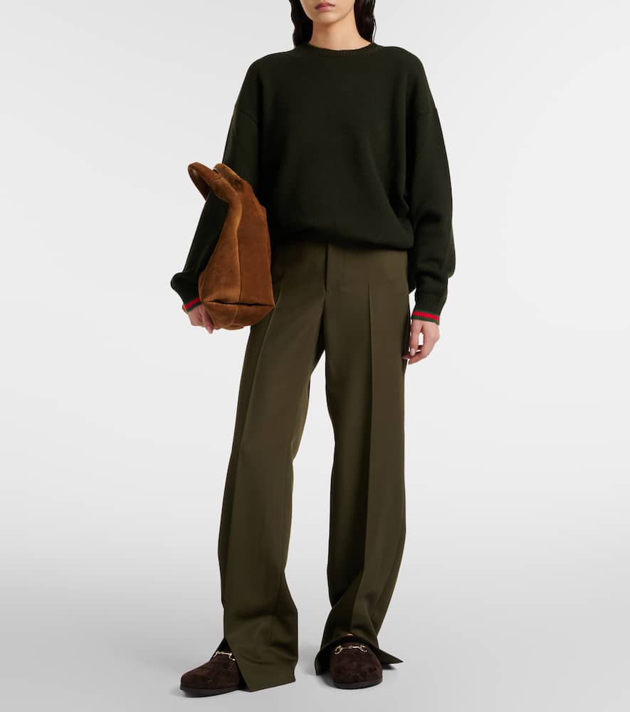 Gucci New Sol Gg Horsebit Suede Slippers In Brown
