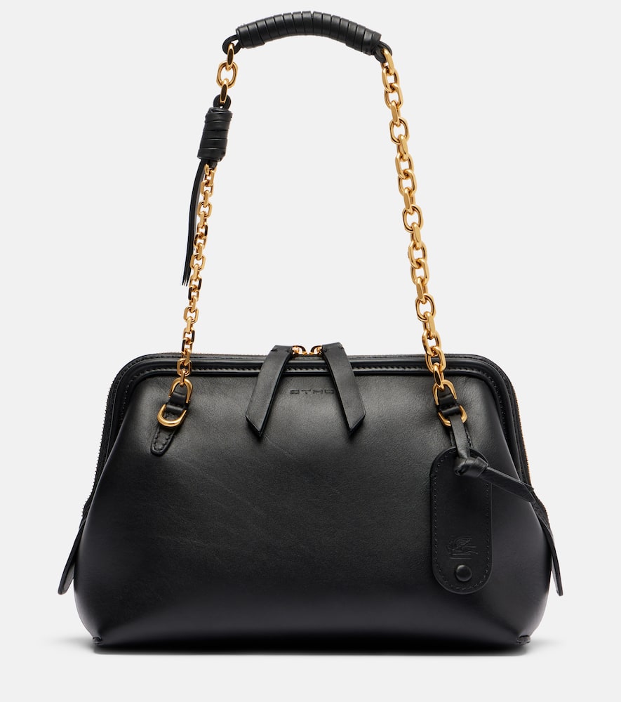 Etro Vela Medium Leather Shoulder Bag In Black