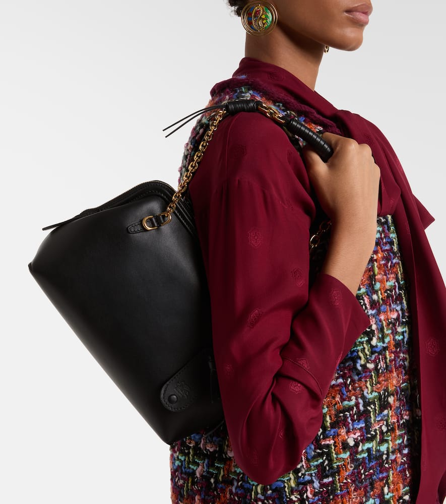 Etro Vela Medium Leather Shoulder Bag In Black