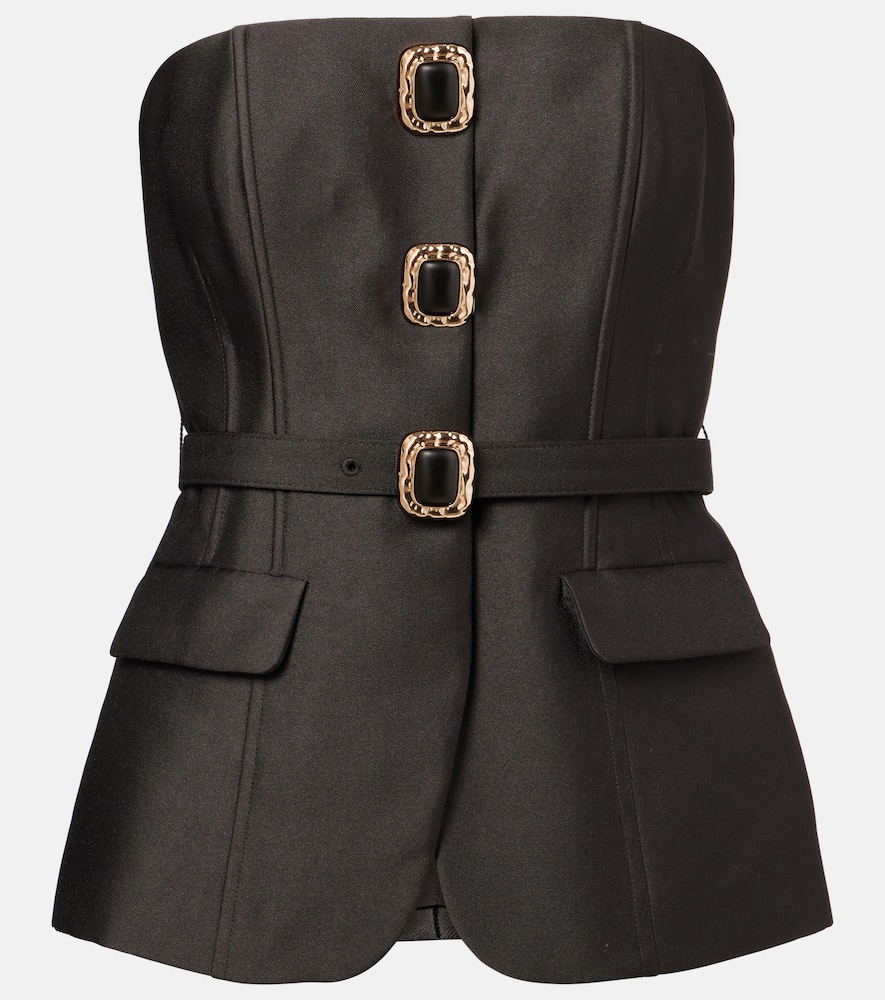 Self-portrait Strapless Embellished Taffeta Top In Black