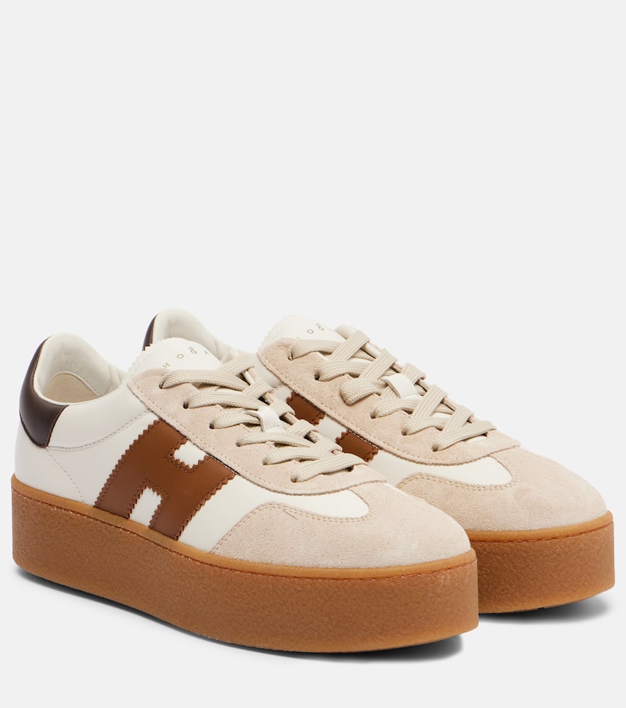 Hogan H681 Leather And Suede Platform Sneakers In Neutral