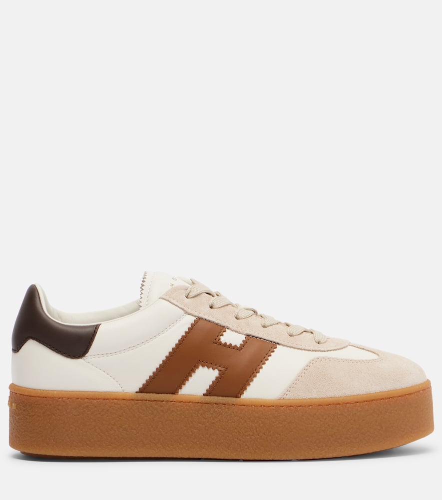 Hogan H681 Leather And Suede Platform Sneakers In Neutral
