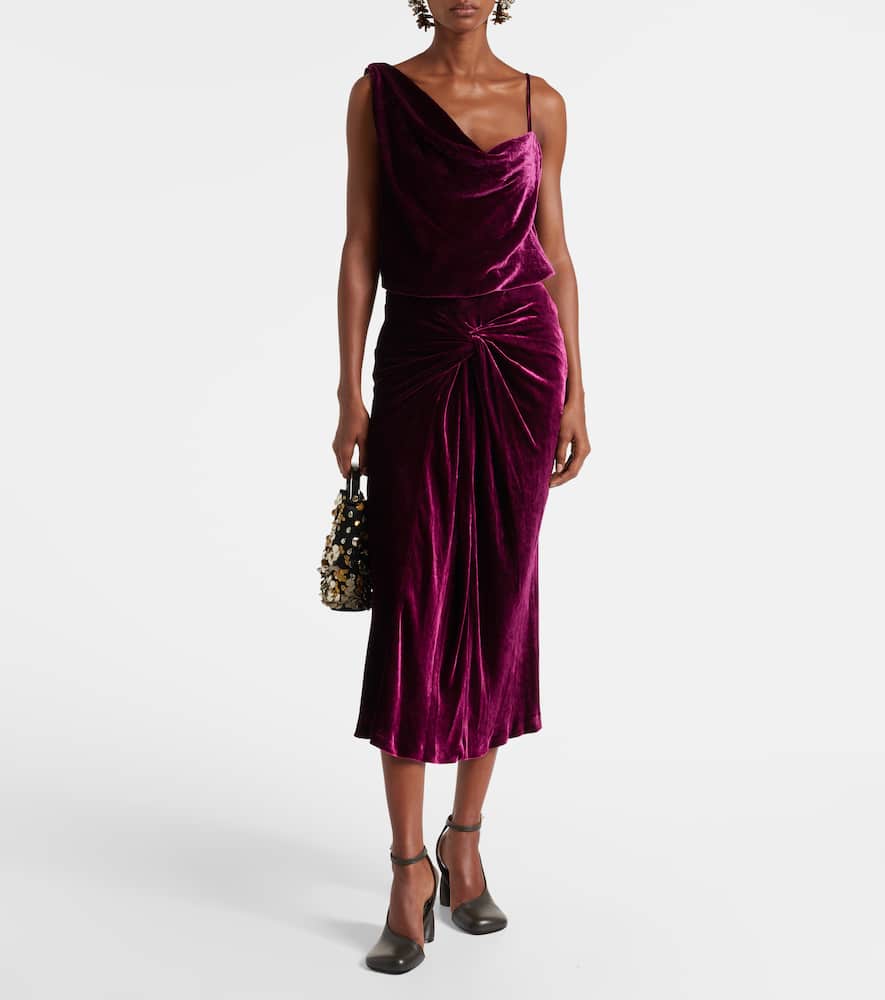 Dries Van Noten Womens Violet Velvet Twisted Woven Midi Skirt In Purple