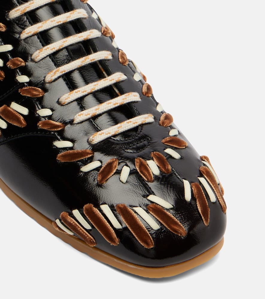 Dries Van Noten Cord And Velvet-trimmed Glossed-leather Sneakers In Brown
