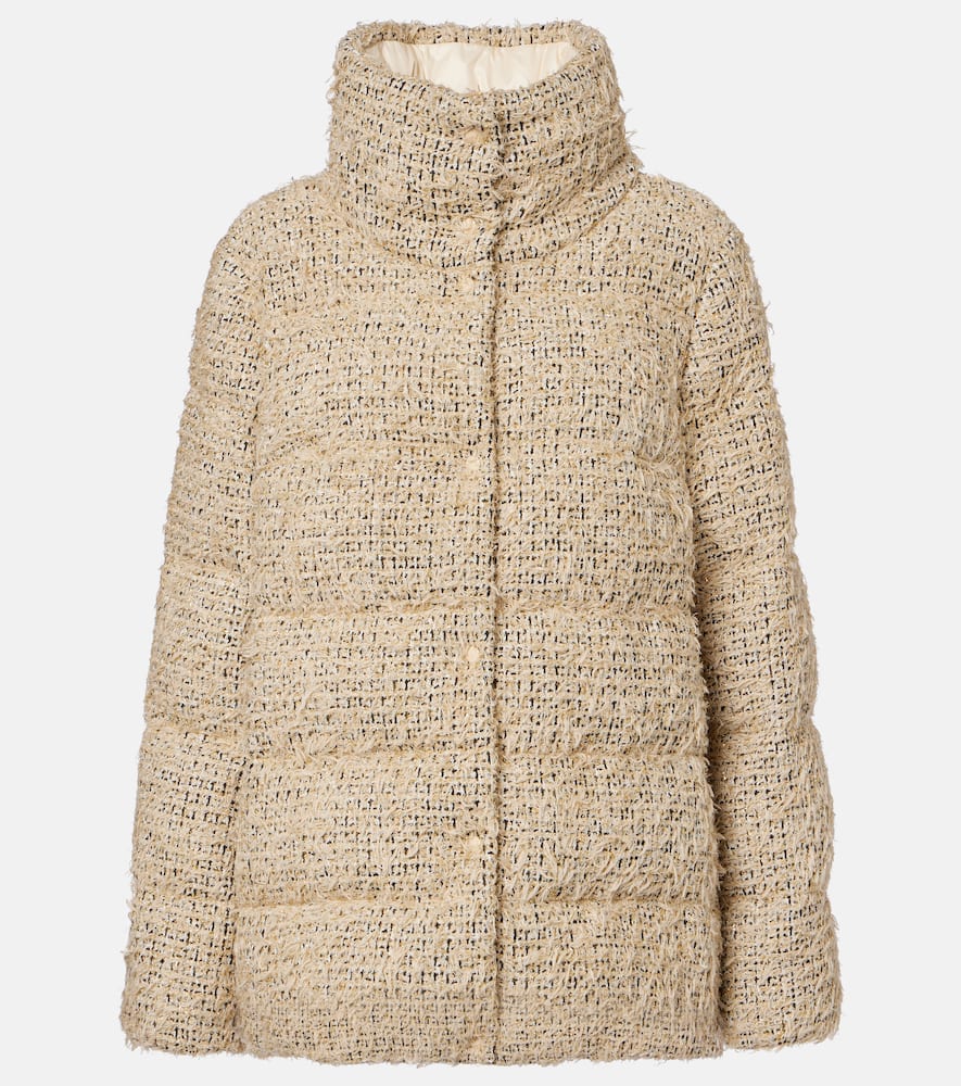 Moncler Cochelle Checked Tweed Down Jacket In Neutral