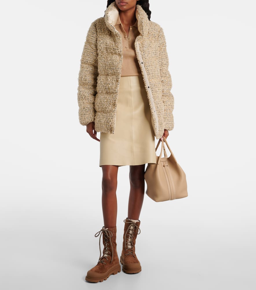 Moncler Cochelle Checked Tweed Down Jacket In Neutral