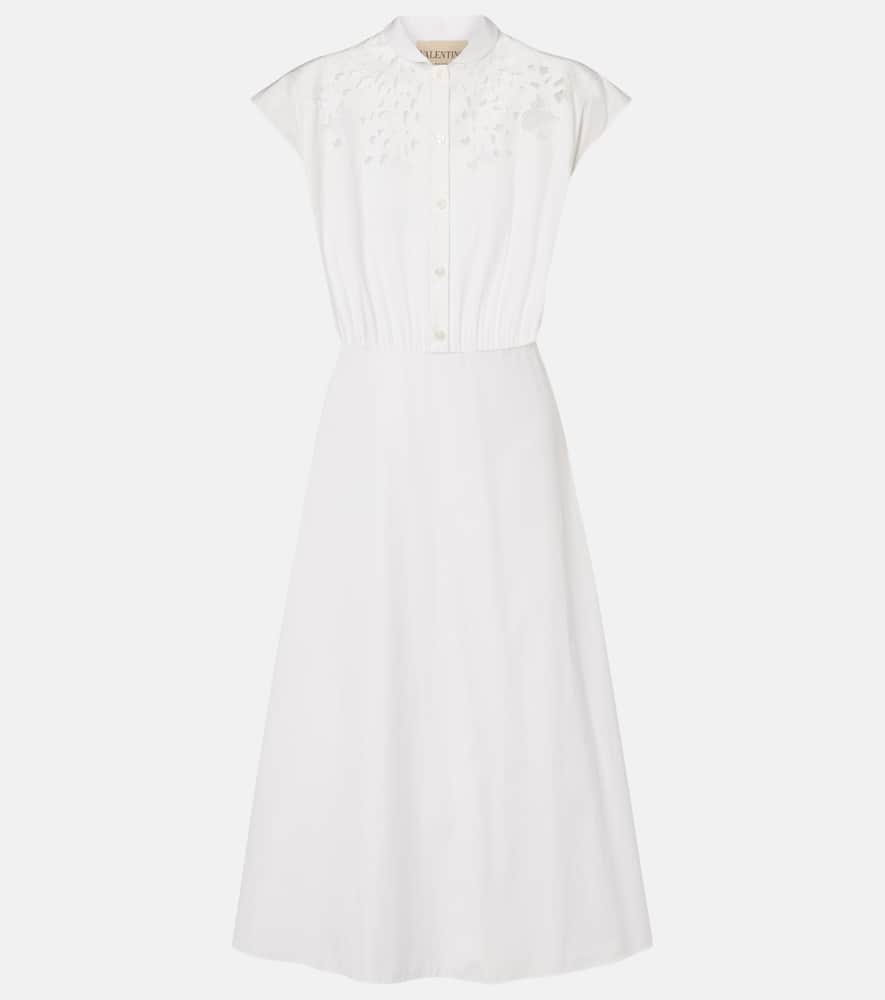 Valentino Guipure Lace-trimmed Cotton Midi Dress In White