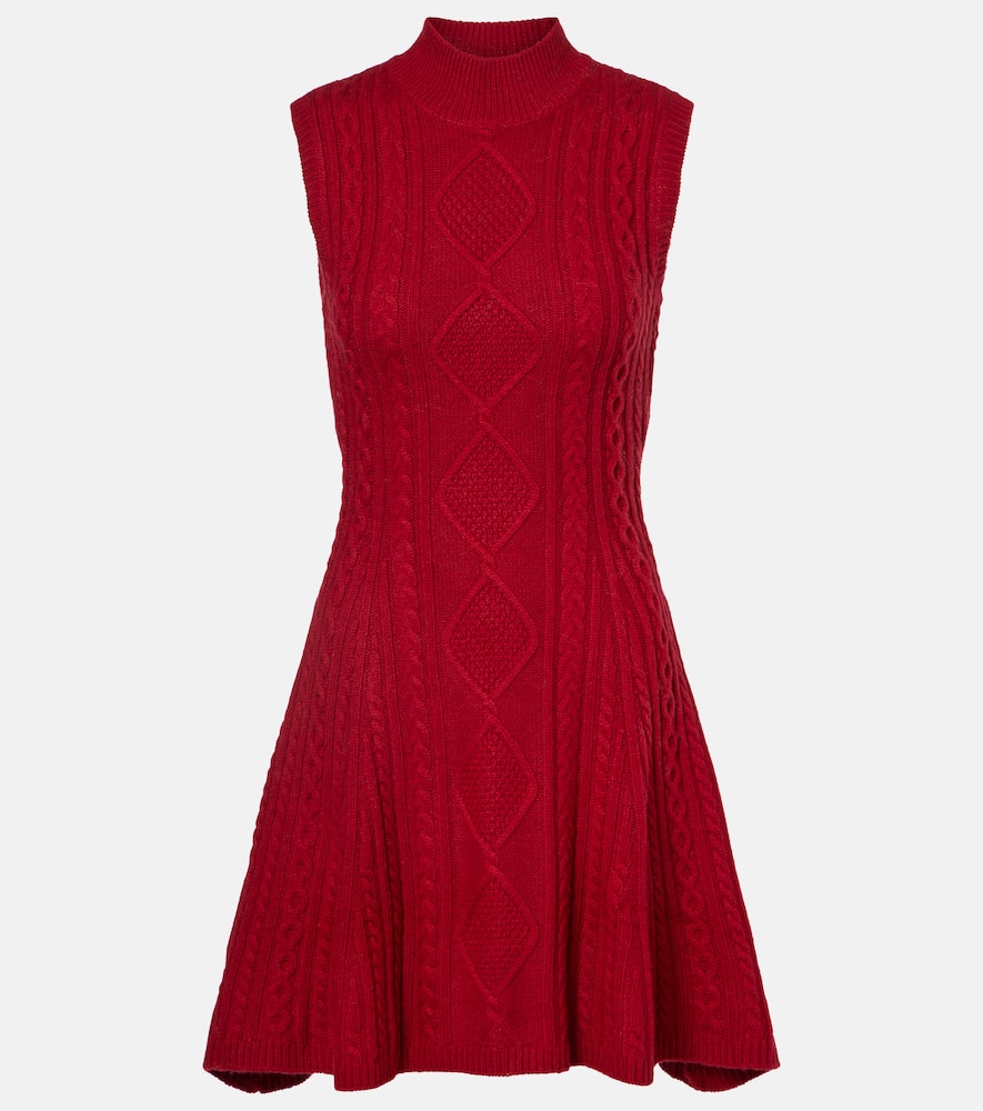 Staud Charade Cable-knit Wool-blend Minidress In Red