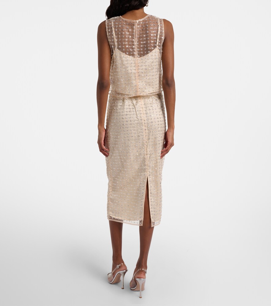 Ciara Beaded Sheer Tulle Midi Skirt