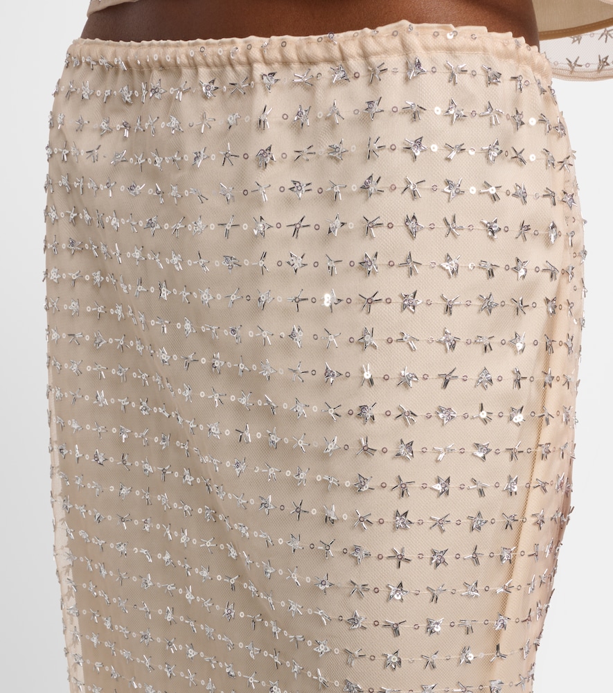 Ciara Beaded Sheer Tulle Midi Skirt