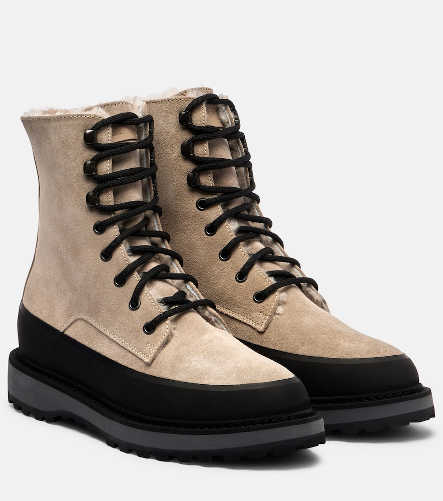 Le Monde Beryl Le Monde Béryl Dolomite Shearling-lined Suede Combat Boots In Gray