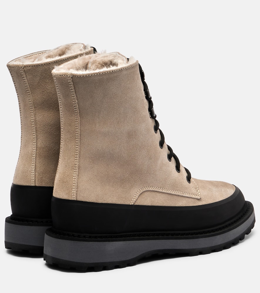 Le Monde Beryl Le Monde Béryl Dolomite Shearling-lined Suede Combat Boots In Gray