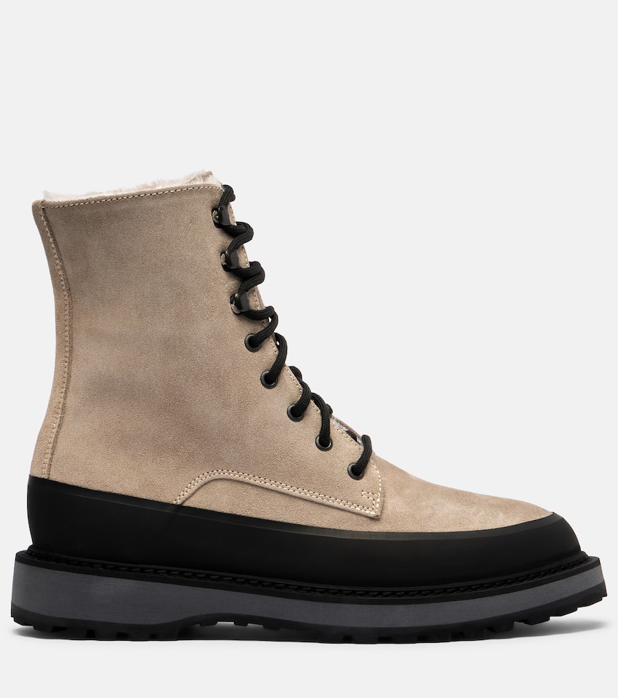 Le Monde Beryl Le Monde Béryl Dolomite Shearling-lined Suede Combat Boots In Gray