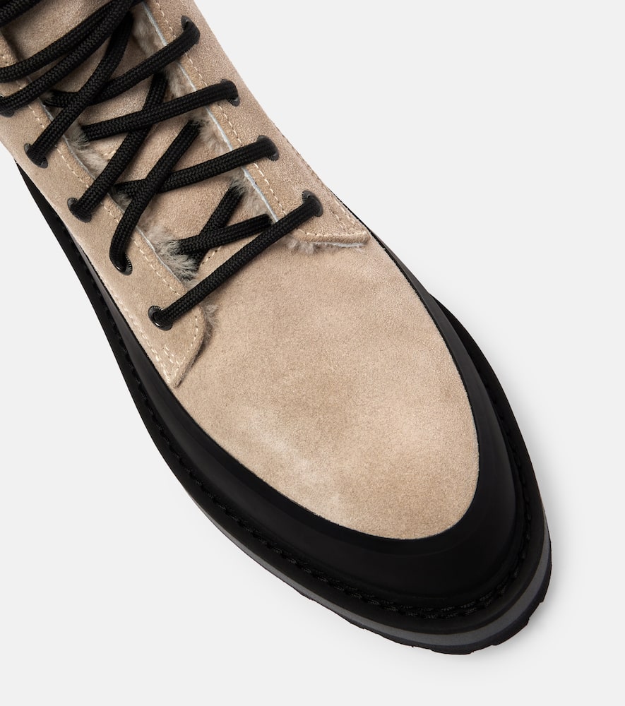 Le Monde Beryl Le Monde Béryl Dolomite Shearling-lined Suede Combat Boots In Gray