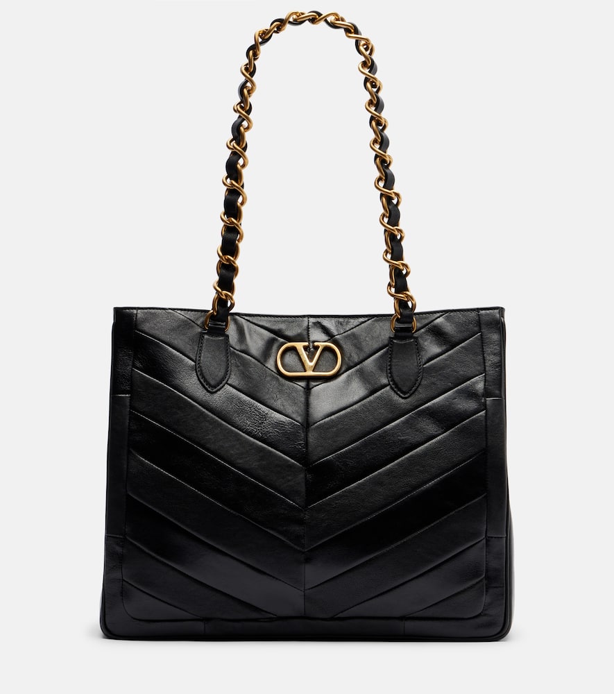 Valentino Garavani Laseine Small Chevron Leather Tote Bag In Black