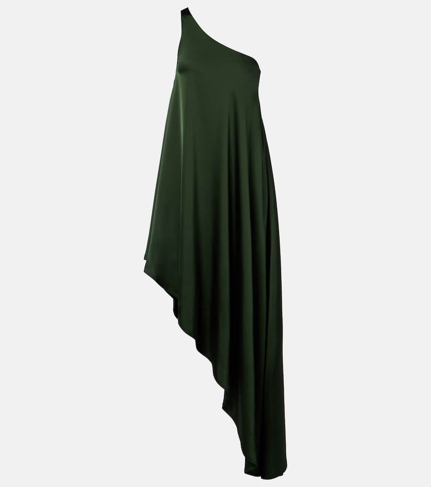 Norma Kamali Asymmetric One-shoulder Satin Cocktail Dress In Green