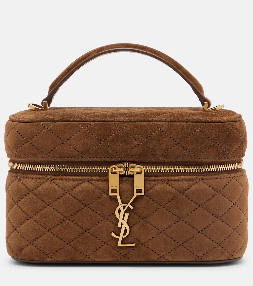 Saint Laurent Gaby Mini Quilted Suede Vanity Bag In Brown