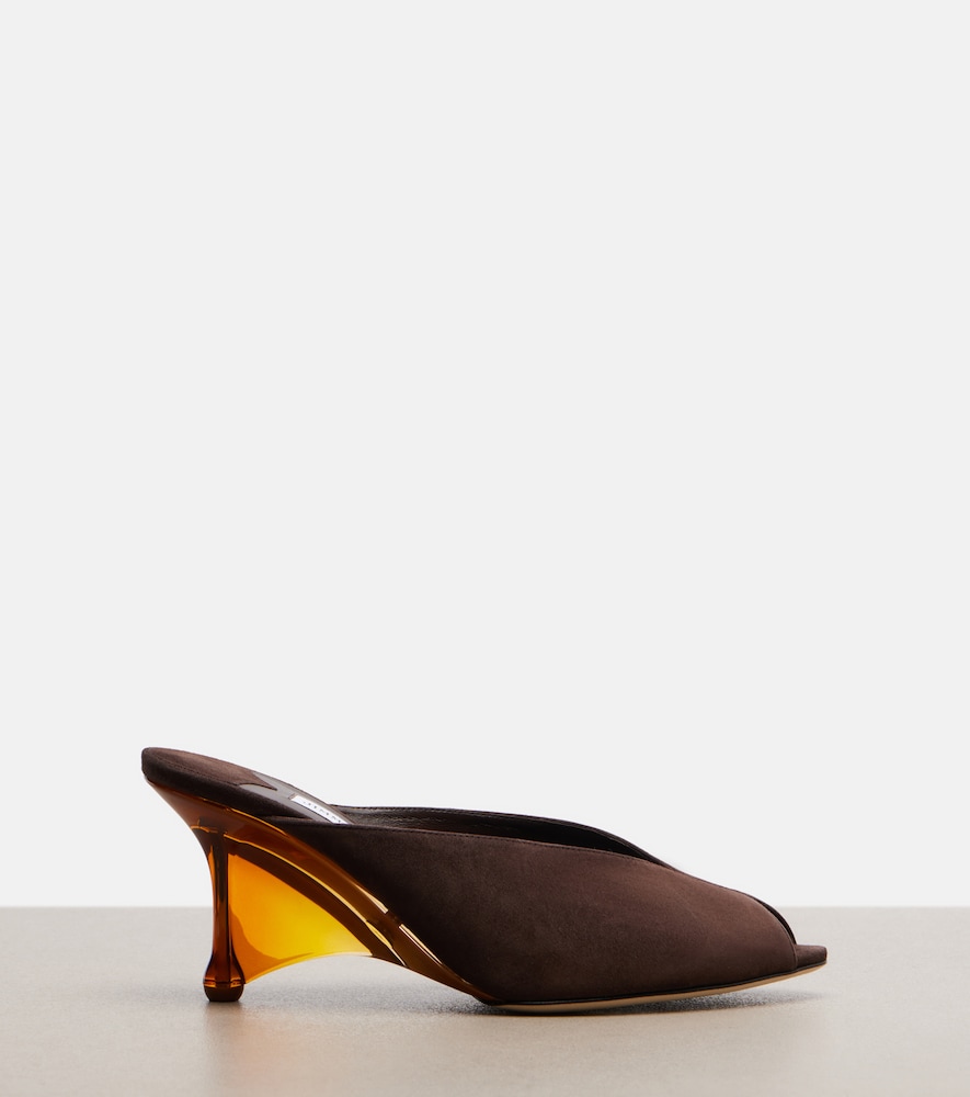  Jimmy Choo Jimmy Choo Glace Suede Peep-toe Wedge Mules 