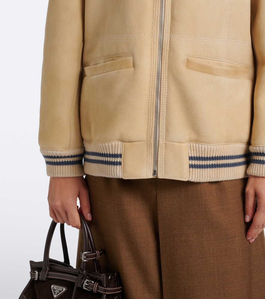 Wool-Trimmed Shearling Bomber Jacket