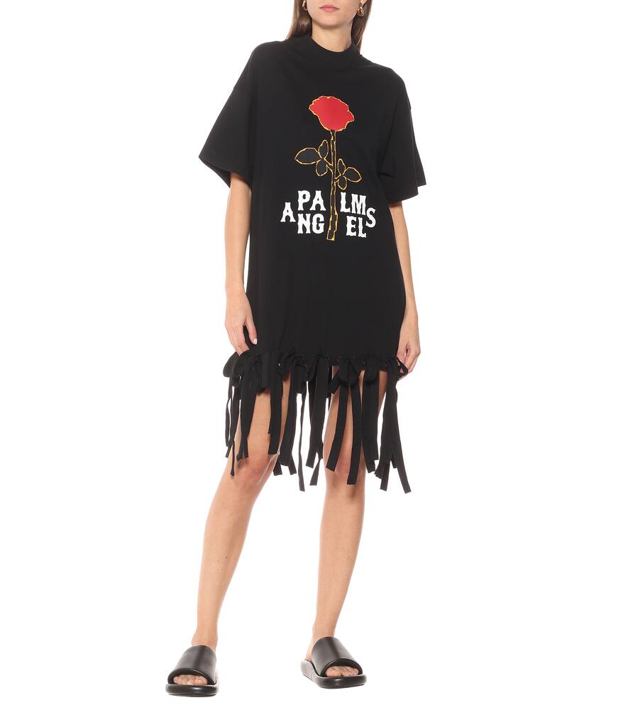PALM ANGELS LOGO FRINGED COTTON MINIDRESS,P00490579