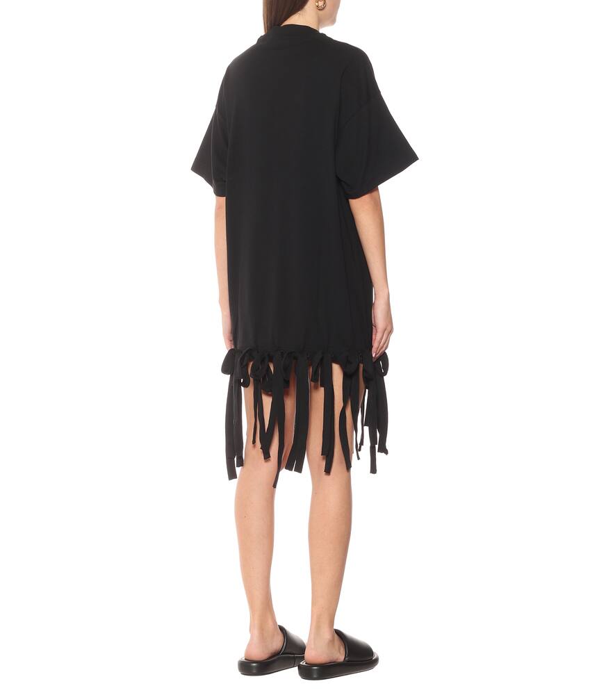 PALM ANGELS LOGO FRINGED COTTON MINIDRESS,P00490579