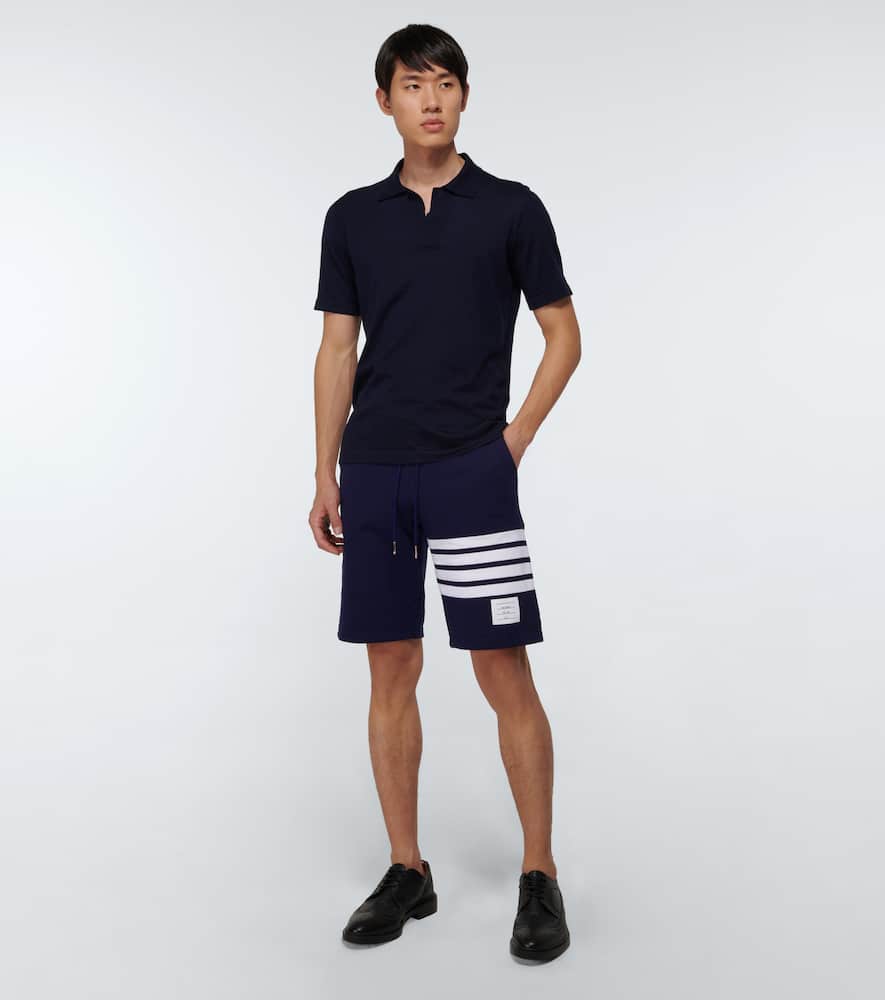 Thom Browne Blue Crewneck Sweater With Logo Patch And Rwb Detail In Cotton In Blue