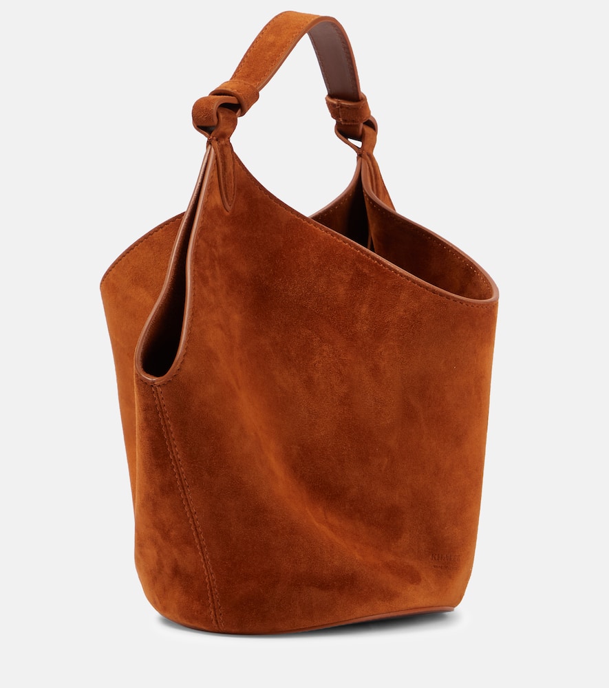 Shop Khaite Lotus Mini Suede Tote Bag In Caramel