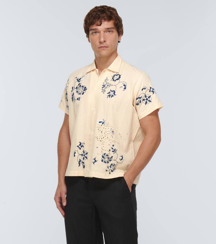 Shop Bode Mended Floral Cotton And Linen Shirt In Ecru Multi