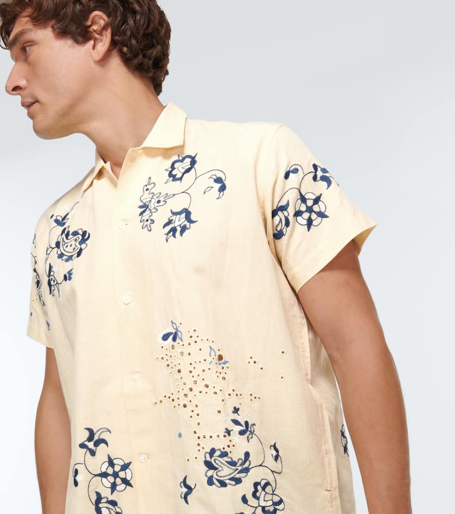 Shop Bode Mended Floral Cotton And Linen Shirt In Ecru Multi