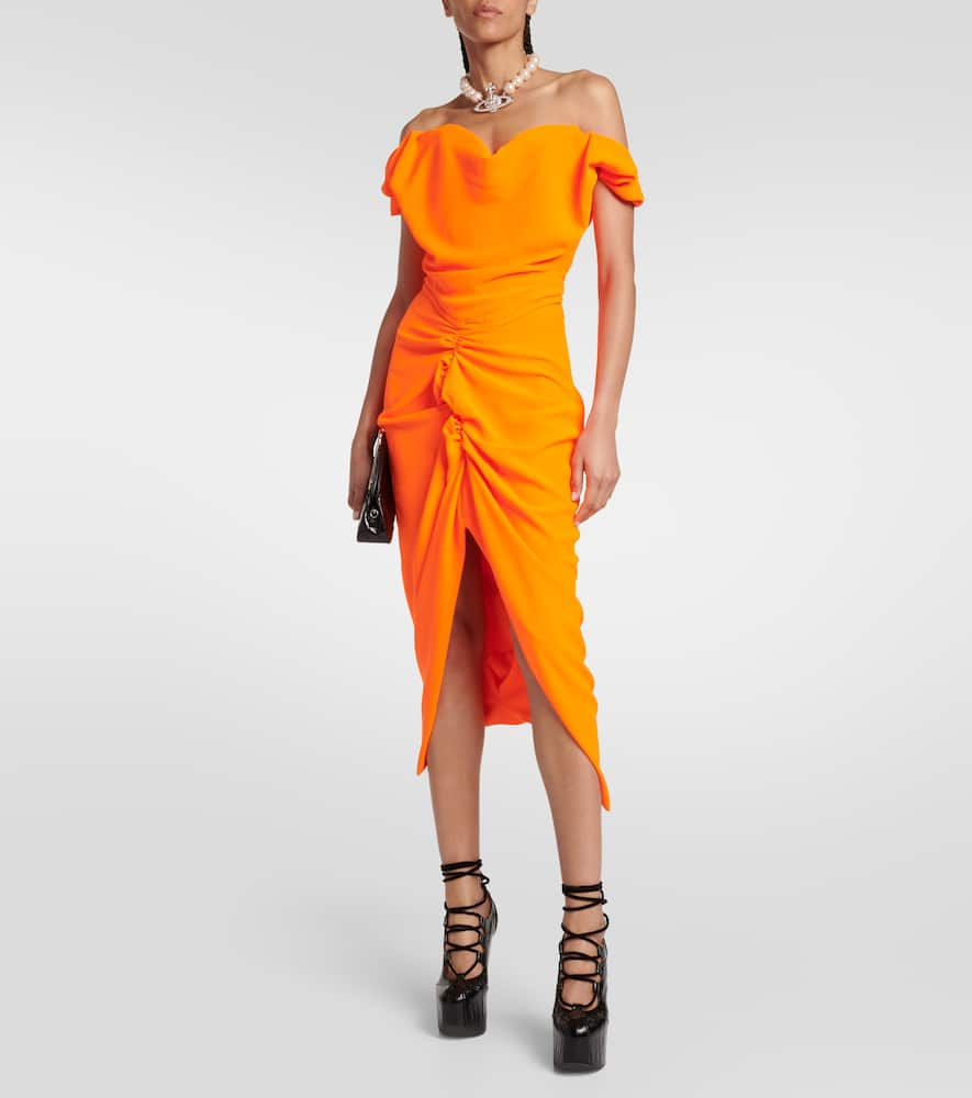 Shop Vivienne Westwood Sunday Off-shoulder Crêpe Corset Top In Neon Orange