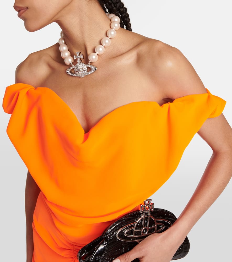 Shop Vivienne Westwood Sunday Off-shoulder Crêpe Corset Top In Neon Orange