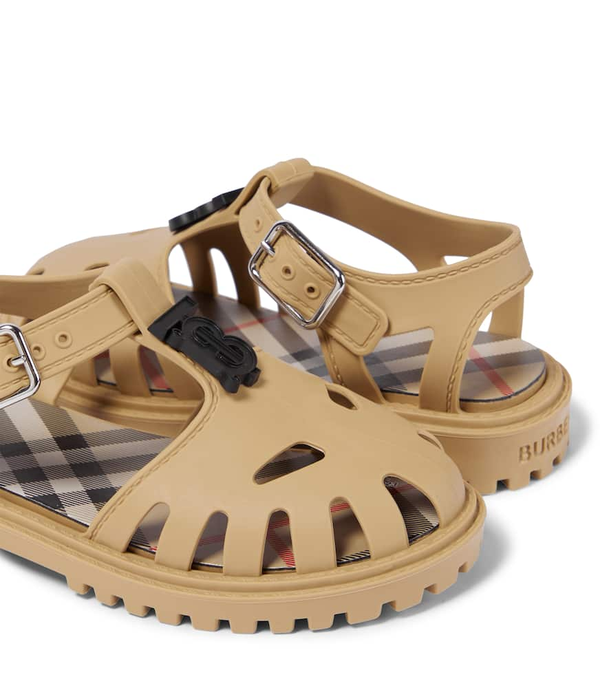 Shop Burberry Logo Rubber Sandals In Beige