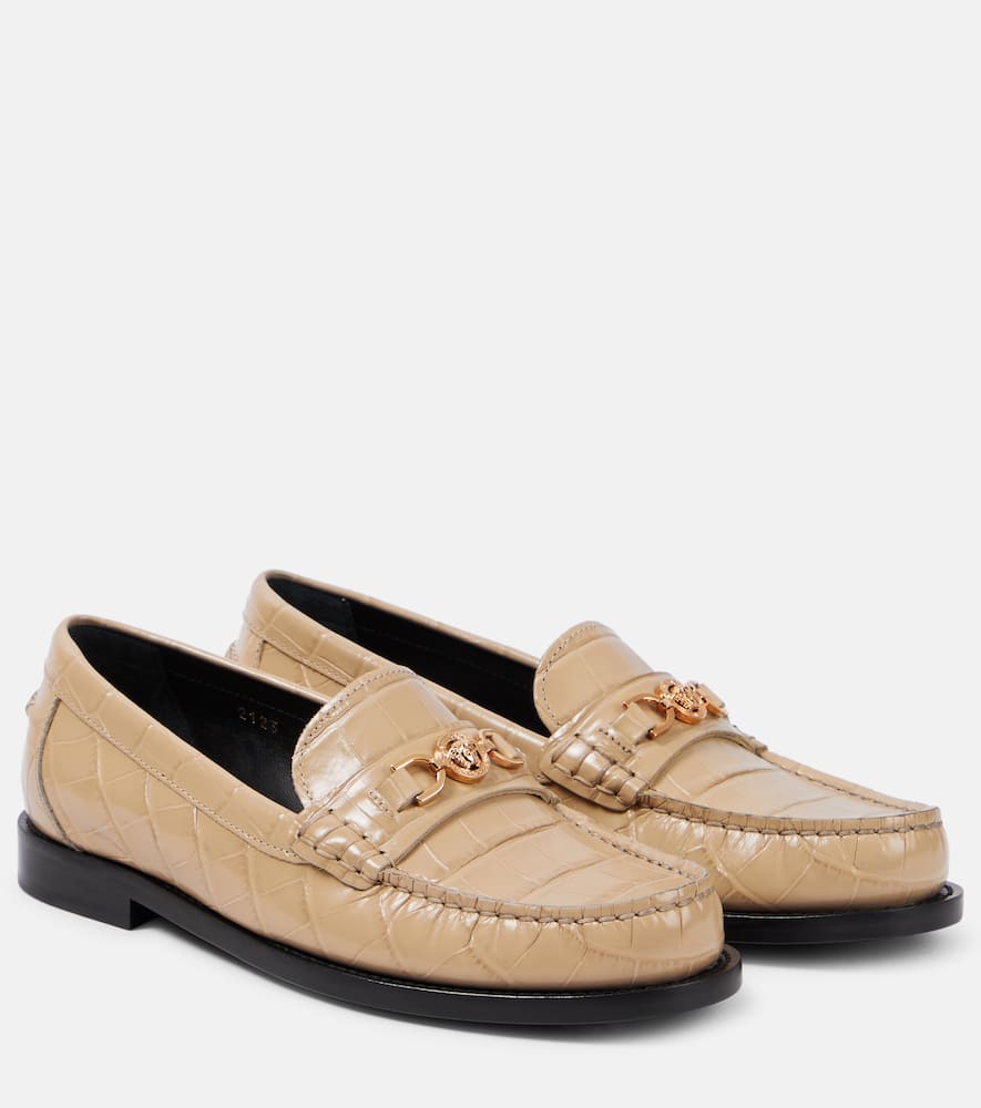 Versace Beige Croc-effect Medusa '95 Loafers In Beige