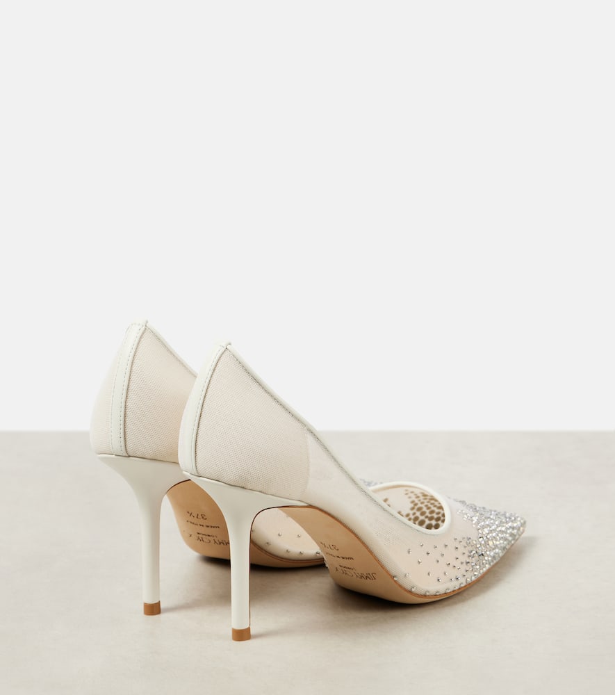 Jimmy Choo 85mm Love Embellished Tulle Pumps In White
