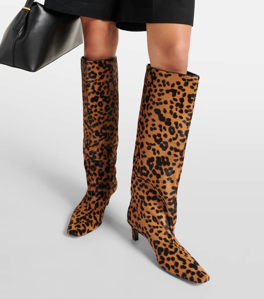 Shop Totême Wide Shaft Calf Hair Knee-high Boots In Brown