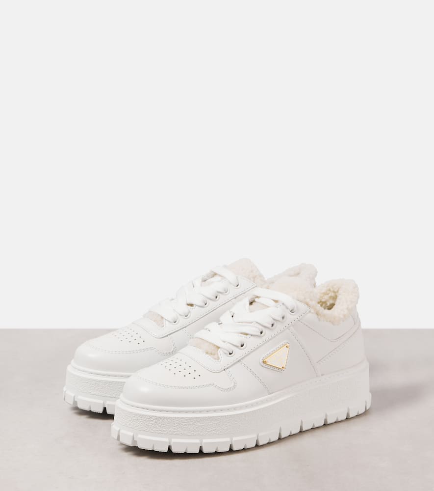Prada Logo Sport Genuine Shearling Lined Sneaker In White