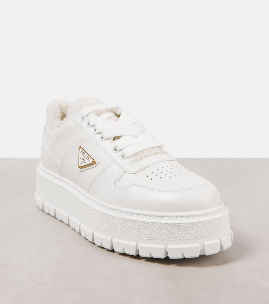 Prada Logo Sport Genuine Shearling Lined Sneaker In White