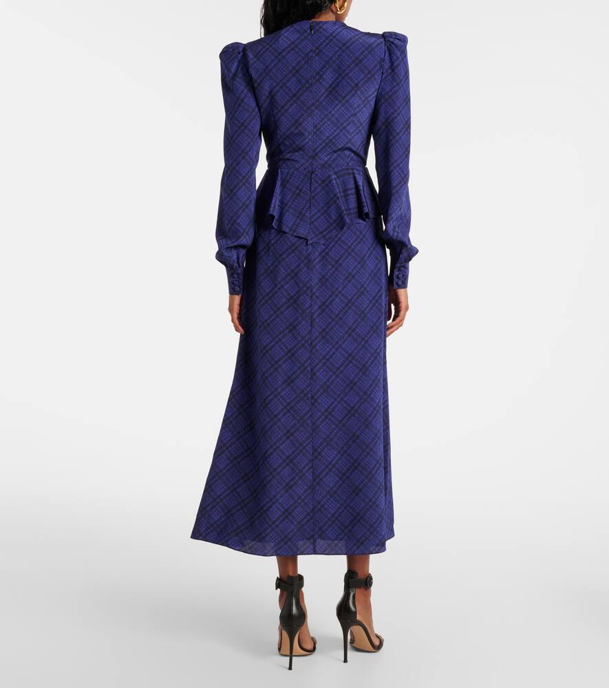 Alessandra Rich Tartan Silk Midi Dress In Blue