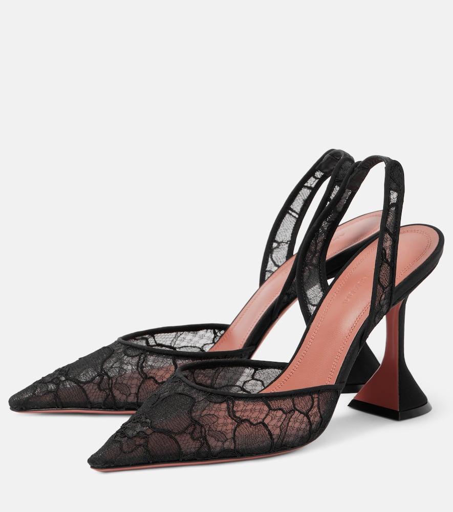 Amina Muaddi Holli Lace Slingback Pumps In Black
