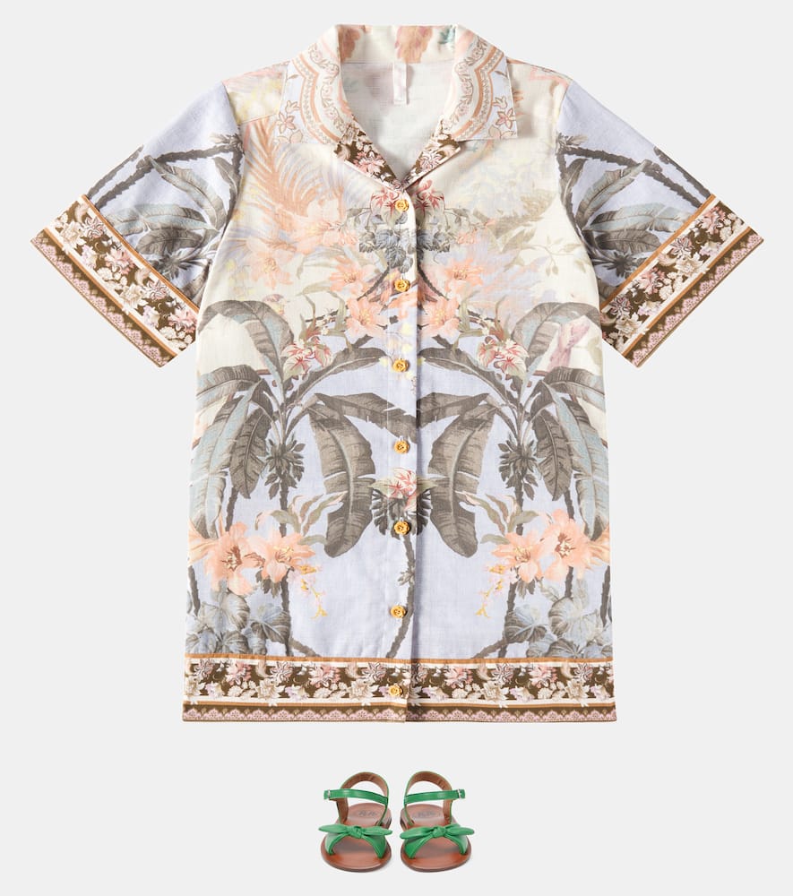 Zimmermann Kids Wylie Floral Shirt Dress In Blue Floral