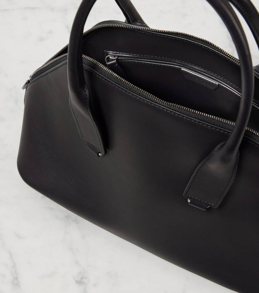 The Row Devon Medium Leather Tote Bag In Black
