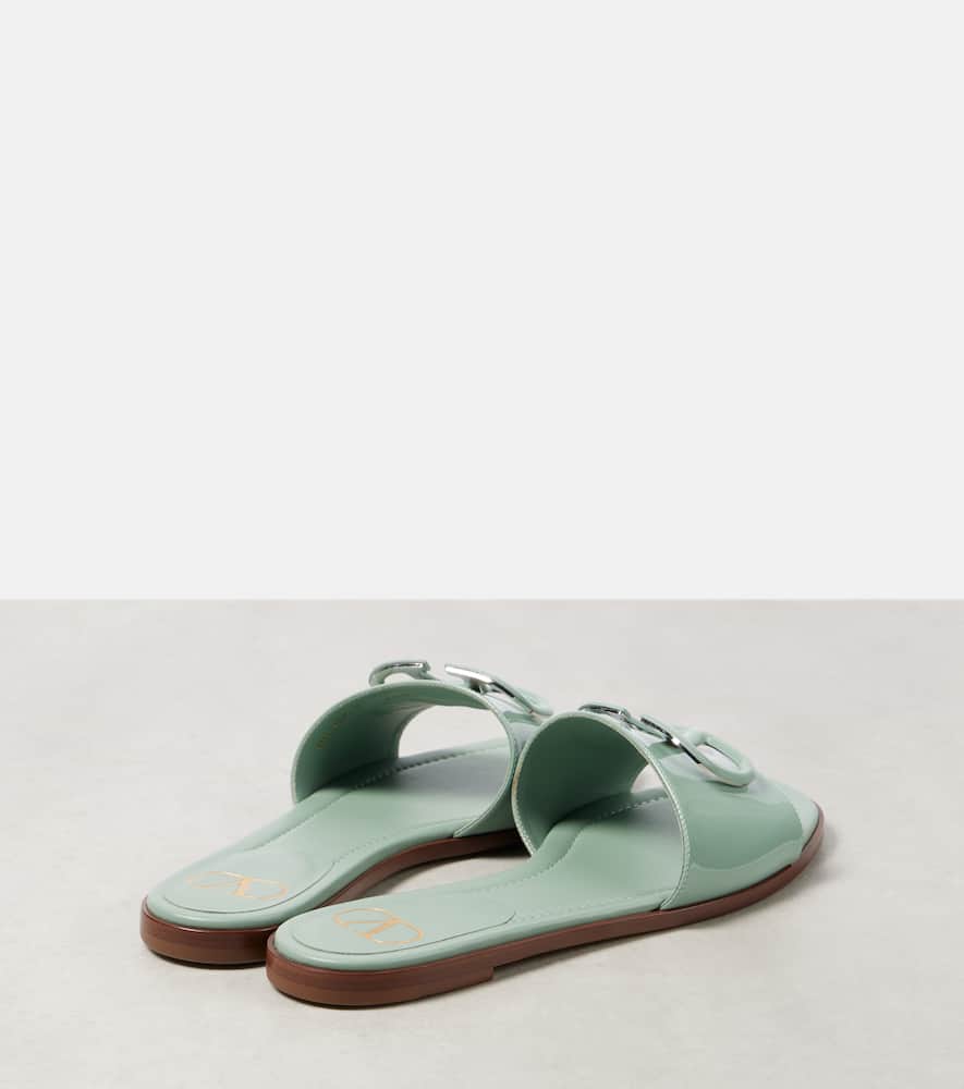 Valentino Vlogo Signature Patent Leather Slides In Green