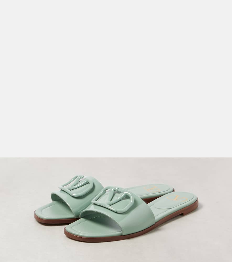 Valentino Vlogo Signature Patent Leather Slides In Green